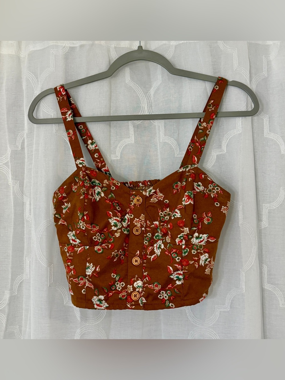 BOG Collection Rust Floral Crop Top Small Smocked Bustier Cottagecore